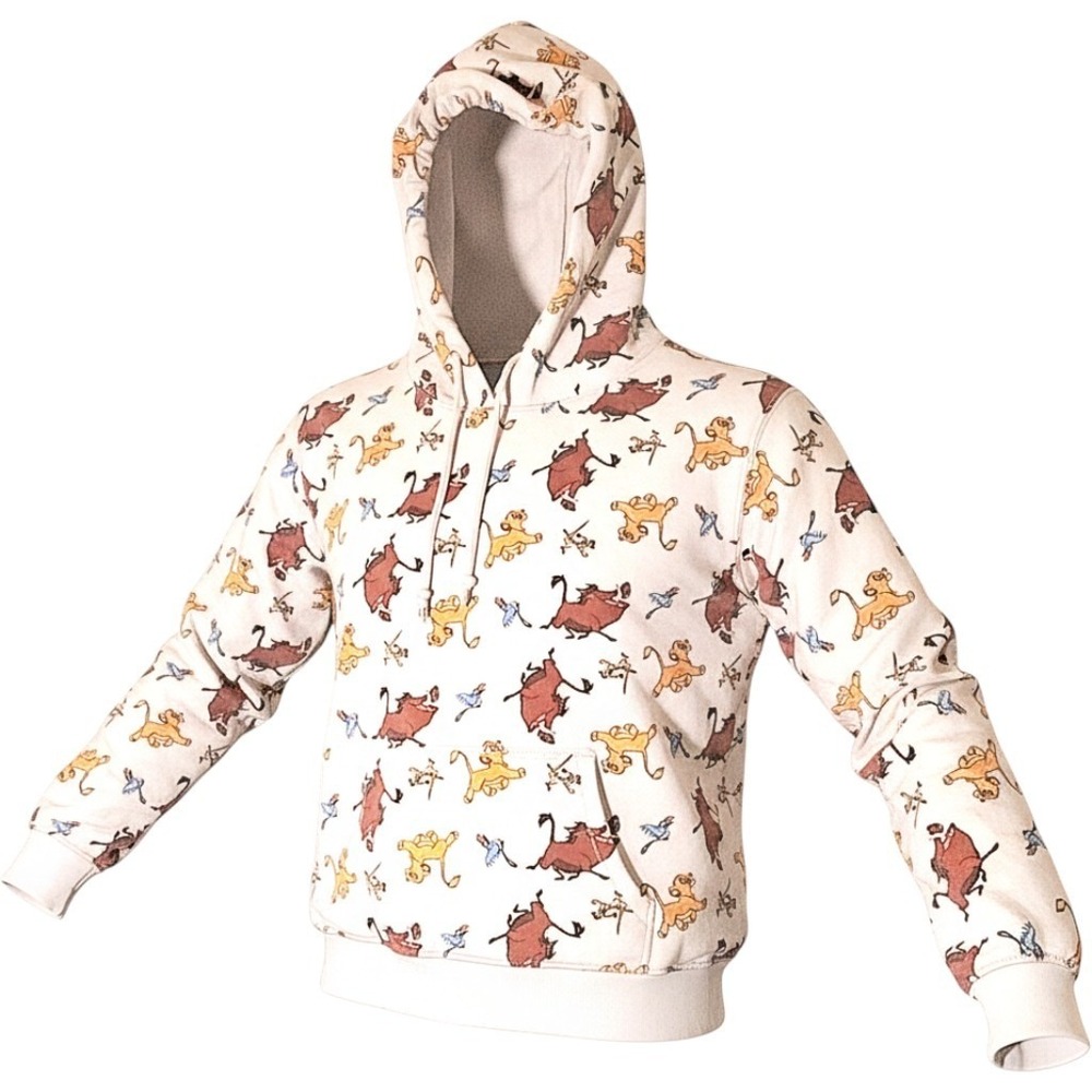 Disney The Lion King Hoodie Womens Large All Over Print Simba Pumbaa 90s Cream